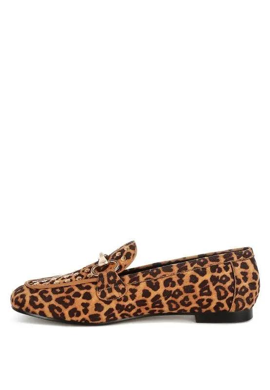 Meopa Horsebit Studs Leopard Print Loafers for Women - Love Salve